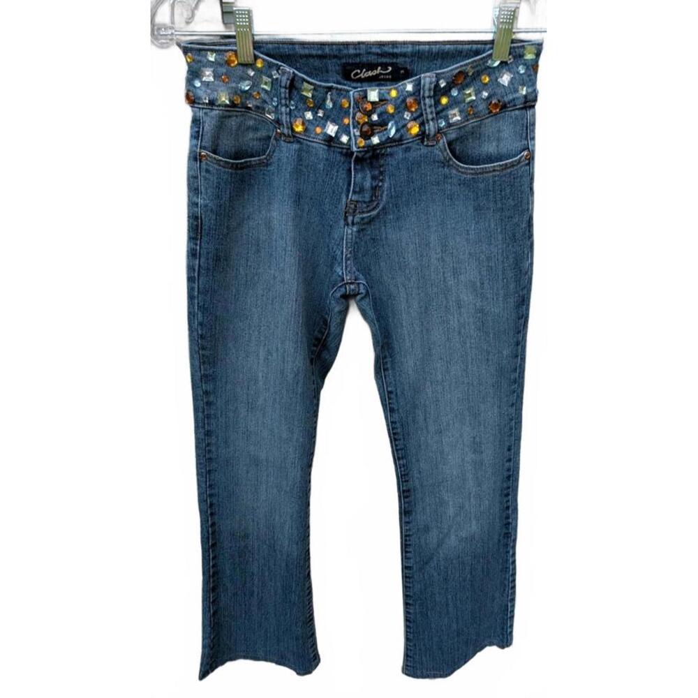 Clash Women's Size 3 Vintage Y2K LowRise Studded Gemstones Capri Skinny Jeans